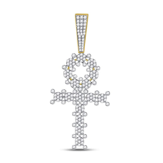 Men's Round Diamond Ankh Cross Charm Pendant in 10KT Gold