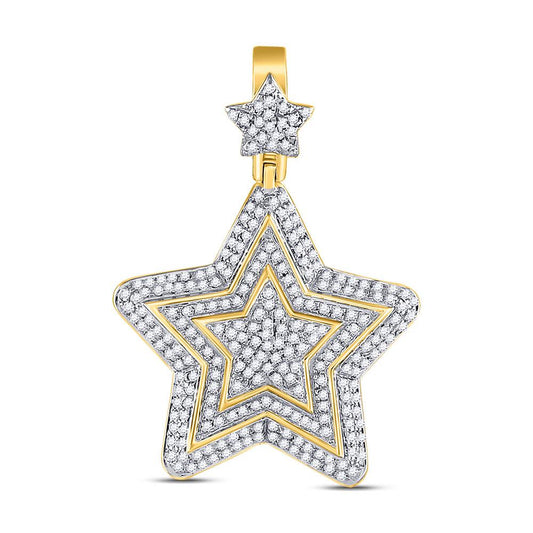 Men's Round Diamond Concentric Star Charm Pendant in 10KT Gold