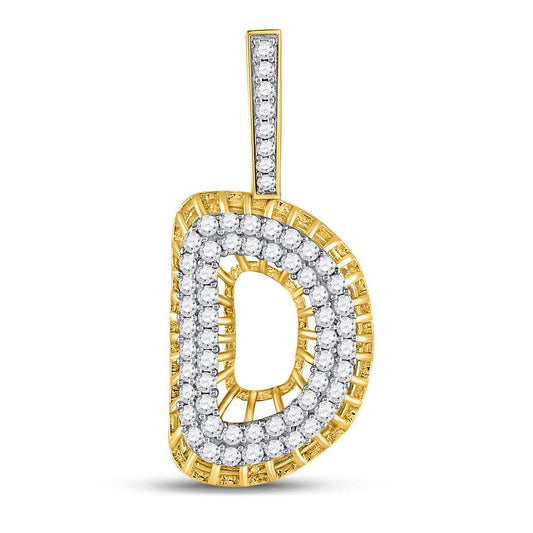Men's Round Diamond "D" Letter Charm Pendant in 10KT Gold