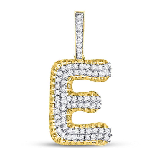Men's Round Diamond "E" Letter Charm Pendant in 10KT Gold