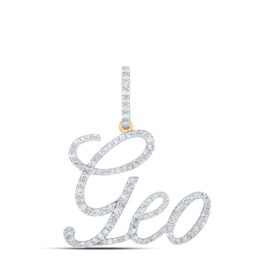 Mens Round Diamond GEO Name Charm Pendant In 10KT Yellow Gold