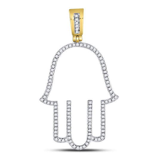 Men's Round Diamond Hamsa Fatima Hand Charm Pendant in 10KT Gold
