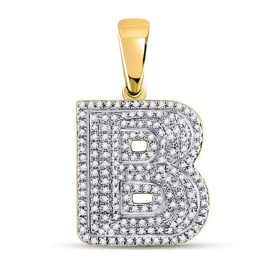 Gold Diamond Letter "B" Bubble Initial Charm Pendant - 10KT Gold