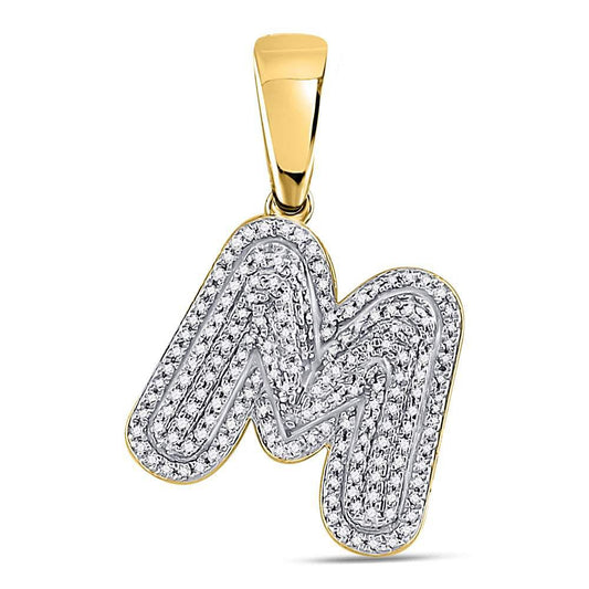 Gold Diamond Letter "M" Bubble Initial Charm Pendant - 10KT Gold
