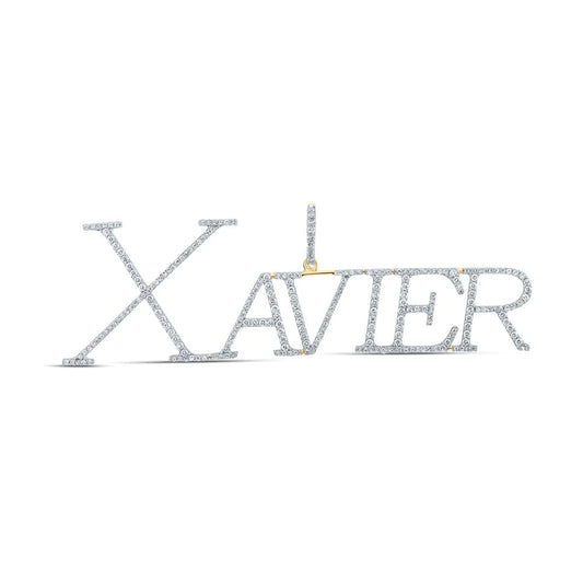 Mens Round Diamond XAVIER Name Letter Charm Pendant In 10KT Yellow Gold