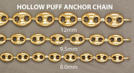 Gold Chain - Mens Hollow Puff Chain 14K Gold