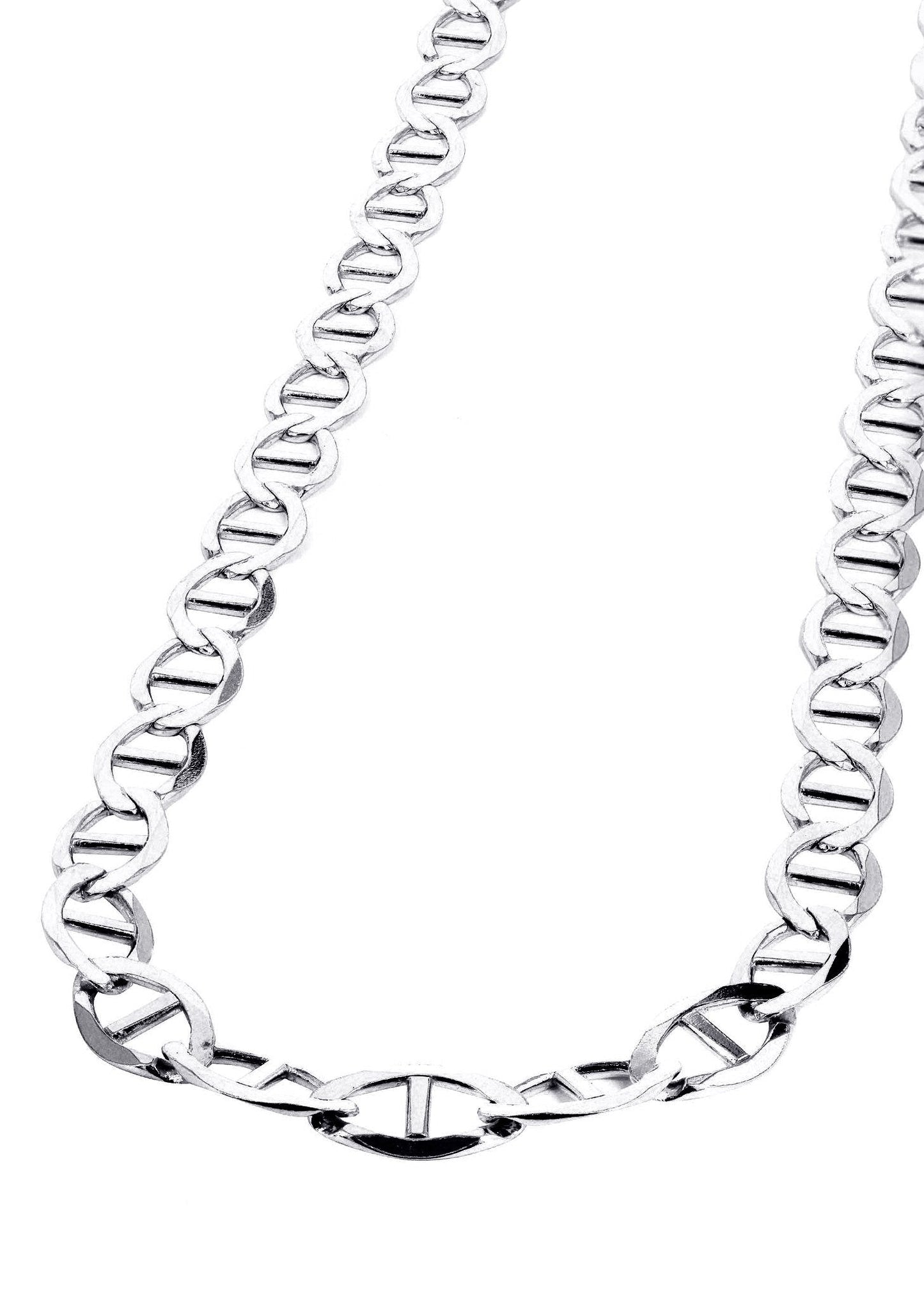 10K White Gold Solid Mariner Chain, full-length view