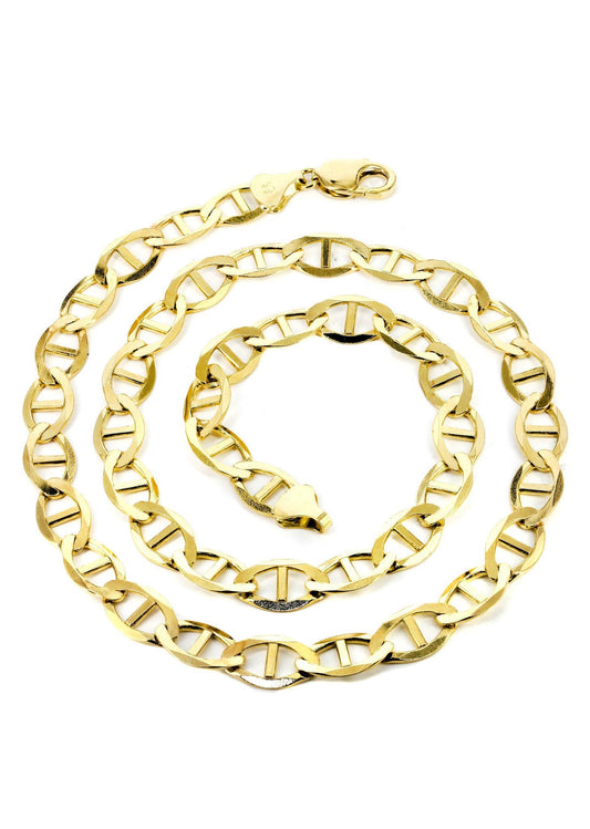 10K Yellow Gold Solid Mariner Chain, close-up of the link detail