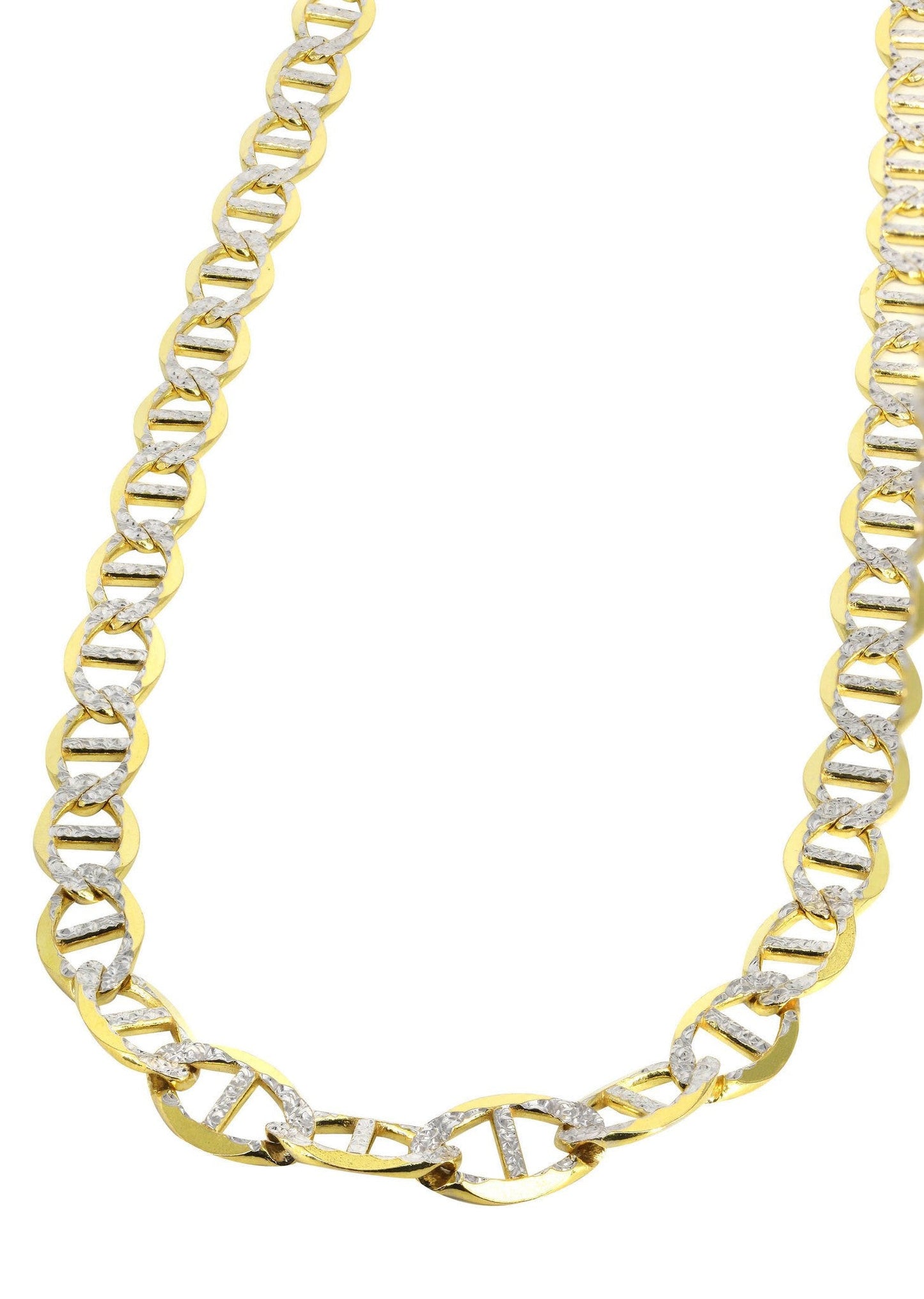 10K Yellow Gold Solid Diamond-Cut Mariner Chain, full-length view