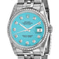 Pre-owned Rolex Datejust 36mm steel watch with teal diamond dial and 18K white gold fluted bezel, another angle