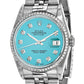 Pre-owned Rolex Datejust 36mm steel watch with teal diamond dial and 18K white gold fluted bezel, further view