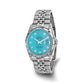 Pre-owned Rolex Datejust 36mm stainless steel watch with teal diamond dial and 18K white gold fluted bezel on a Jubilee bracelet