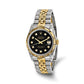 Pre-owned Rolex Datejust 36mm two-tone steel and 18K gold watch with black diamond dial and fluted bezel on a Jubilee bracelet