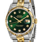 Pre-owned Rolex Datejust 36mm two-tone watch with green diamond dial and fluted bezel, another angle