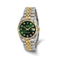 Pre-owned Rolex Datejust 36mm two-tone steel and 18K gold watch with green diamond dial and fluted bezel on a Jubilee bracelet