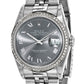 Pre-owned Rolex Datejust 36mm steel watch with grey dial and diamond bezel, another angle