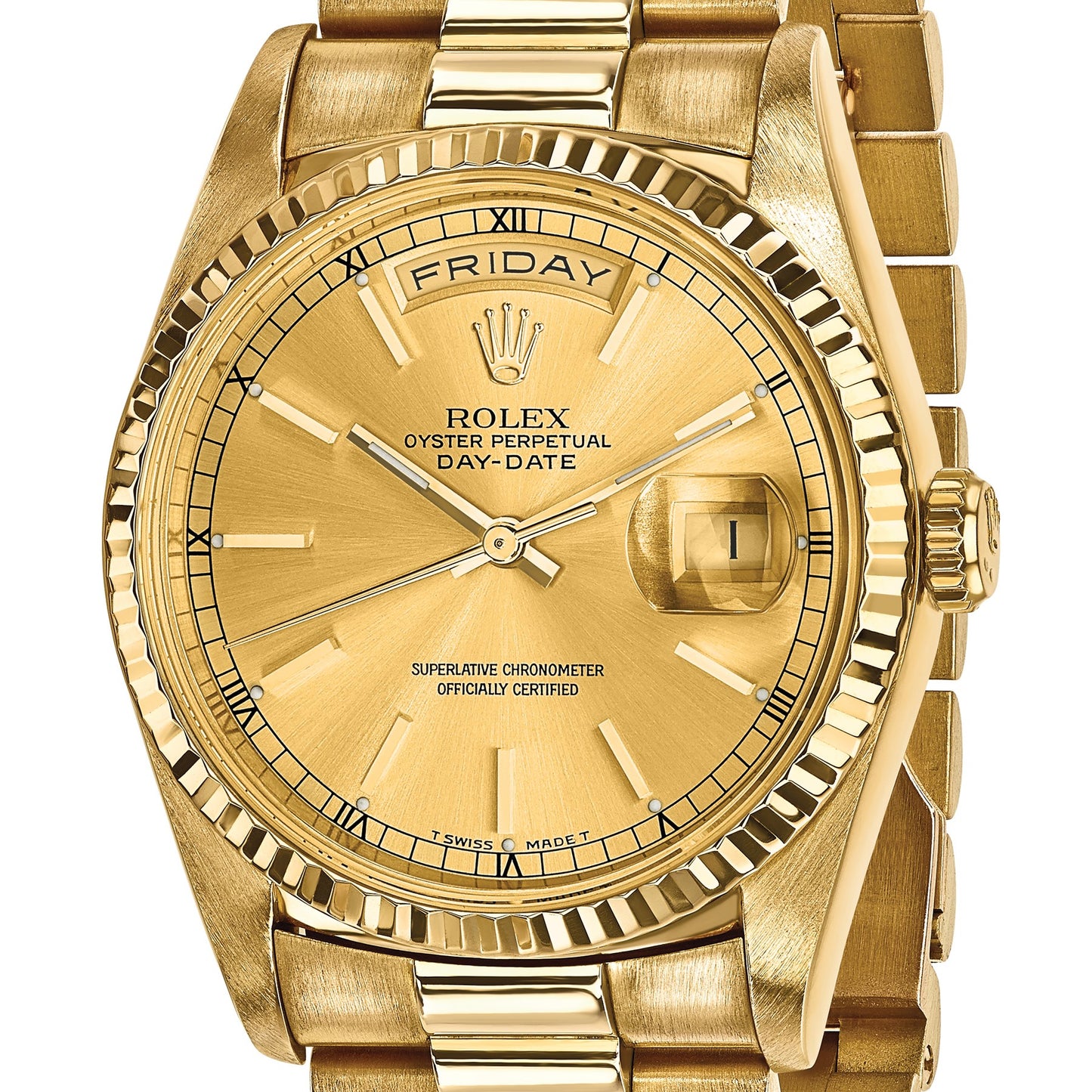 Pre-owned Rolex Day-Date President 36mm 18K yellow gold watch with champagne dial, further view