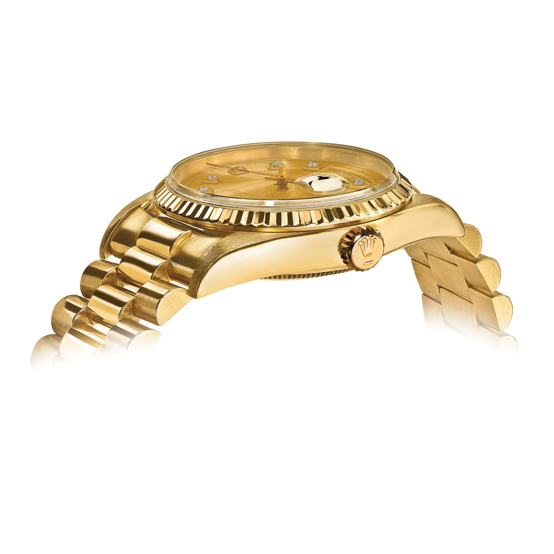 Pre-owned Rolex Day-Date President 36mm 18K gold watch with champagne diamond dial, alternate view