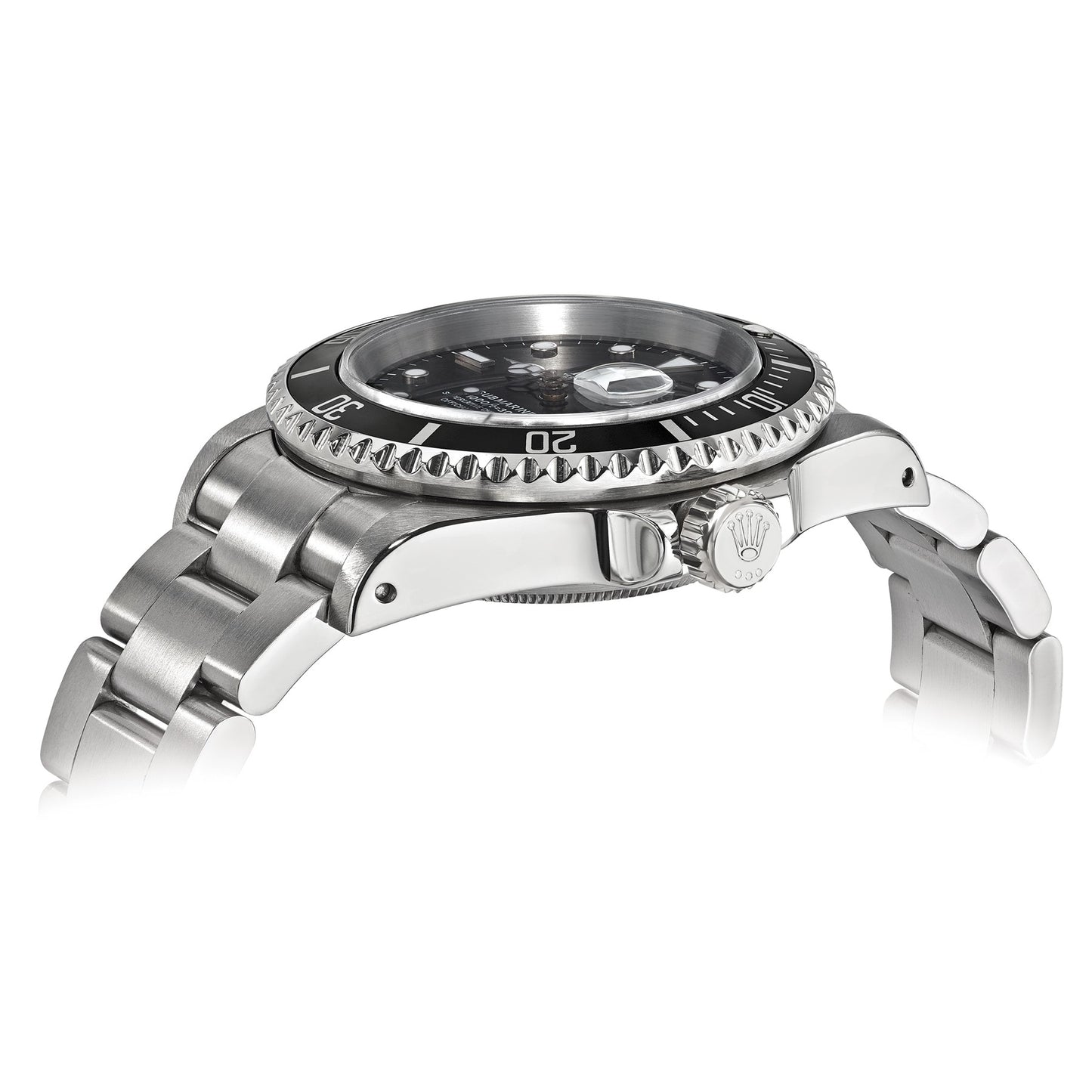 Pre-owned Rolex Submariner 40mm stainless steel watch with black dial, alternate view