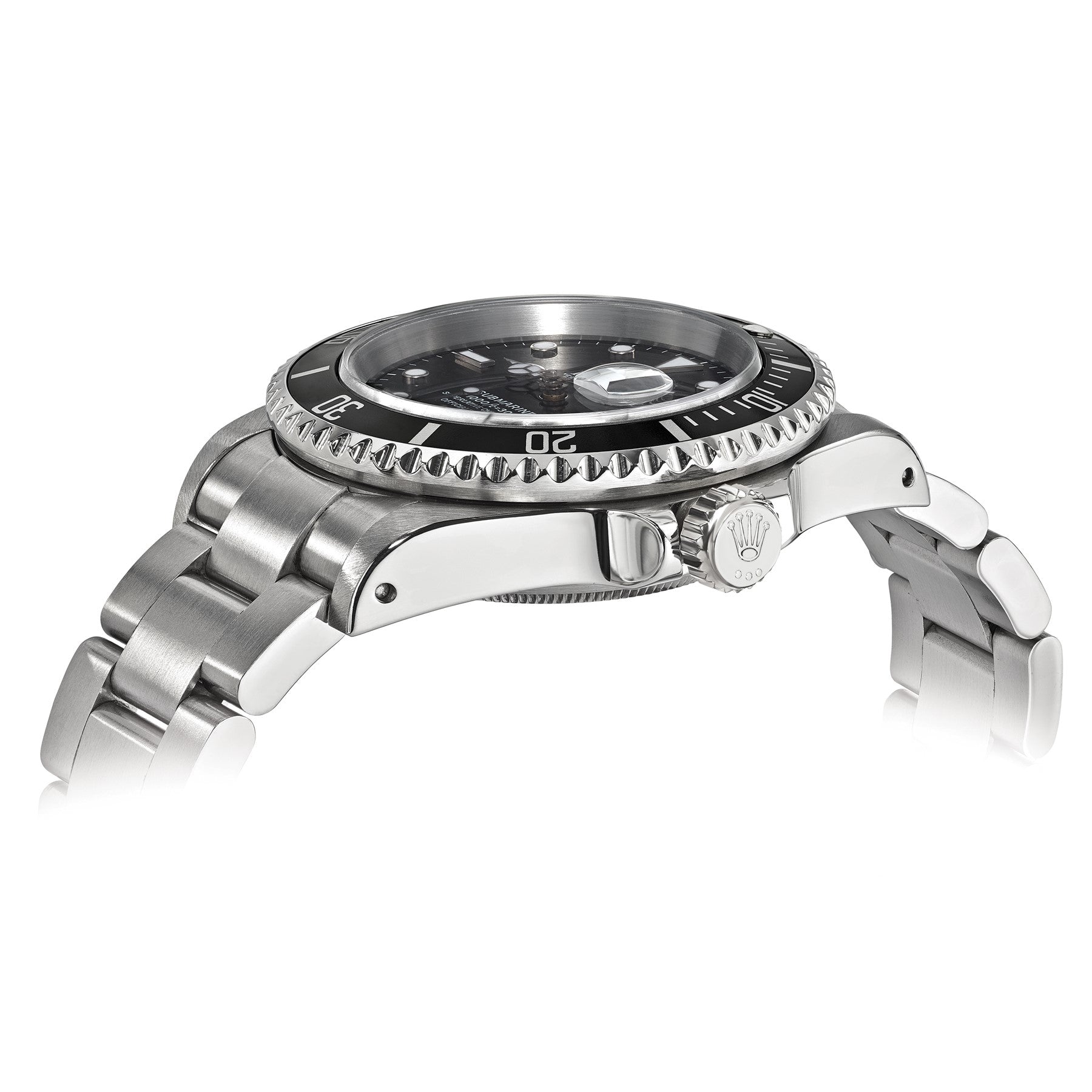 Pre-owned Rolex Submariner 40mm stainless steel watch with black dial, alternate view
