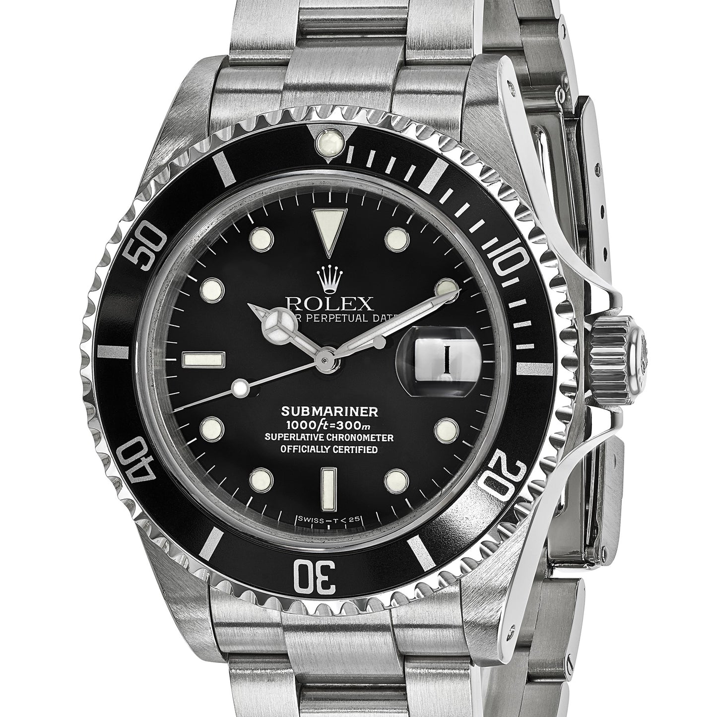 Pre-owned Rolex Submariner 40mm stainless steel watch with black dial, another angle