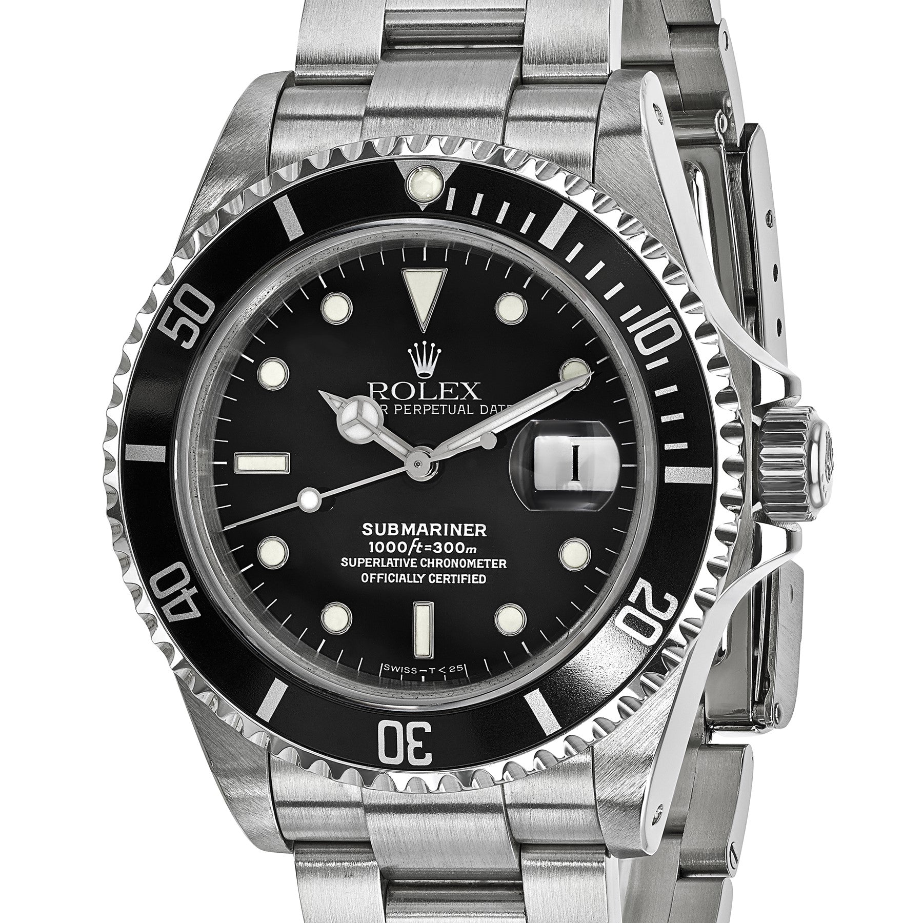 Pre-owned Rolex Submariner 40mm stainless steel watch with black dial, another angle