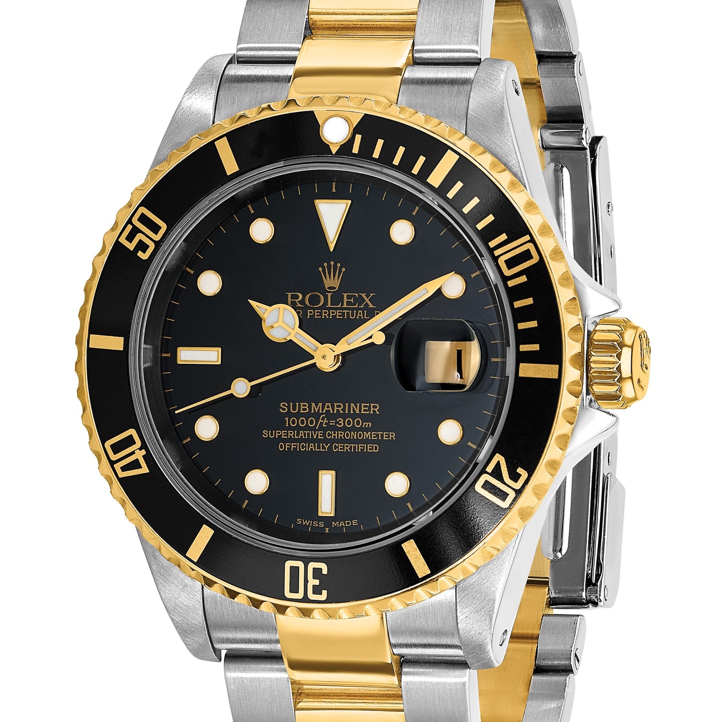 Pre-owned Rolex Submariner 40mm two-tone steel and 18K yellow gold watch with black dial, another angle