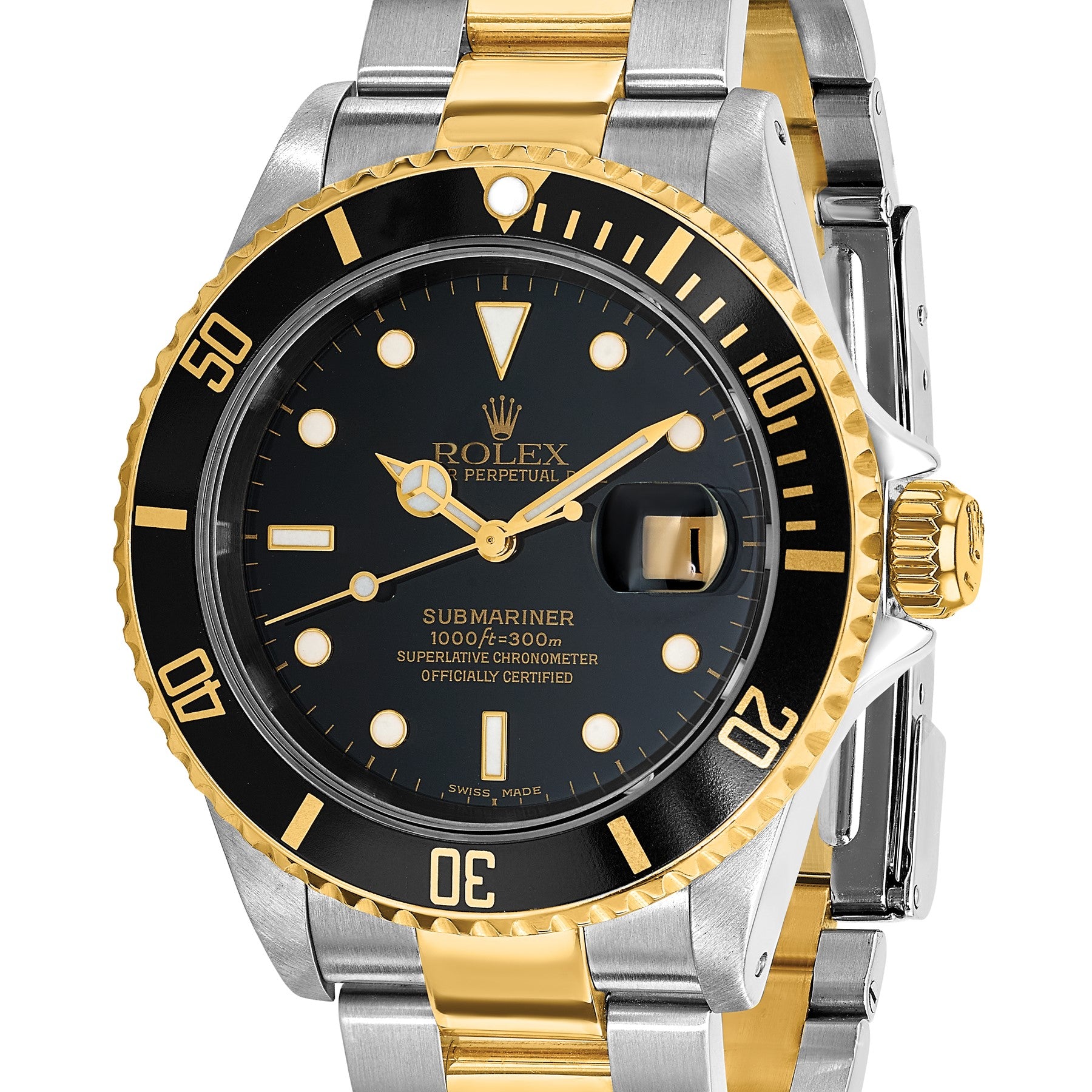 Pre-owned Rolex Submariner 40mm two-tone steel and 18K yellow gold watch with black dial, another angle