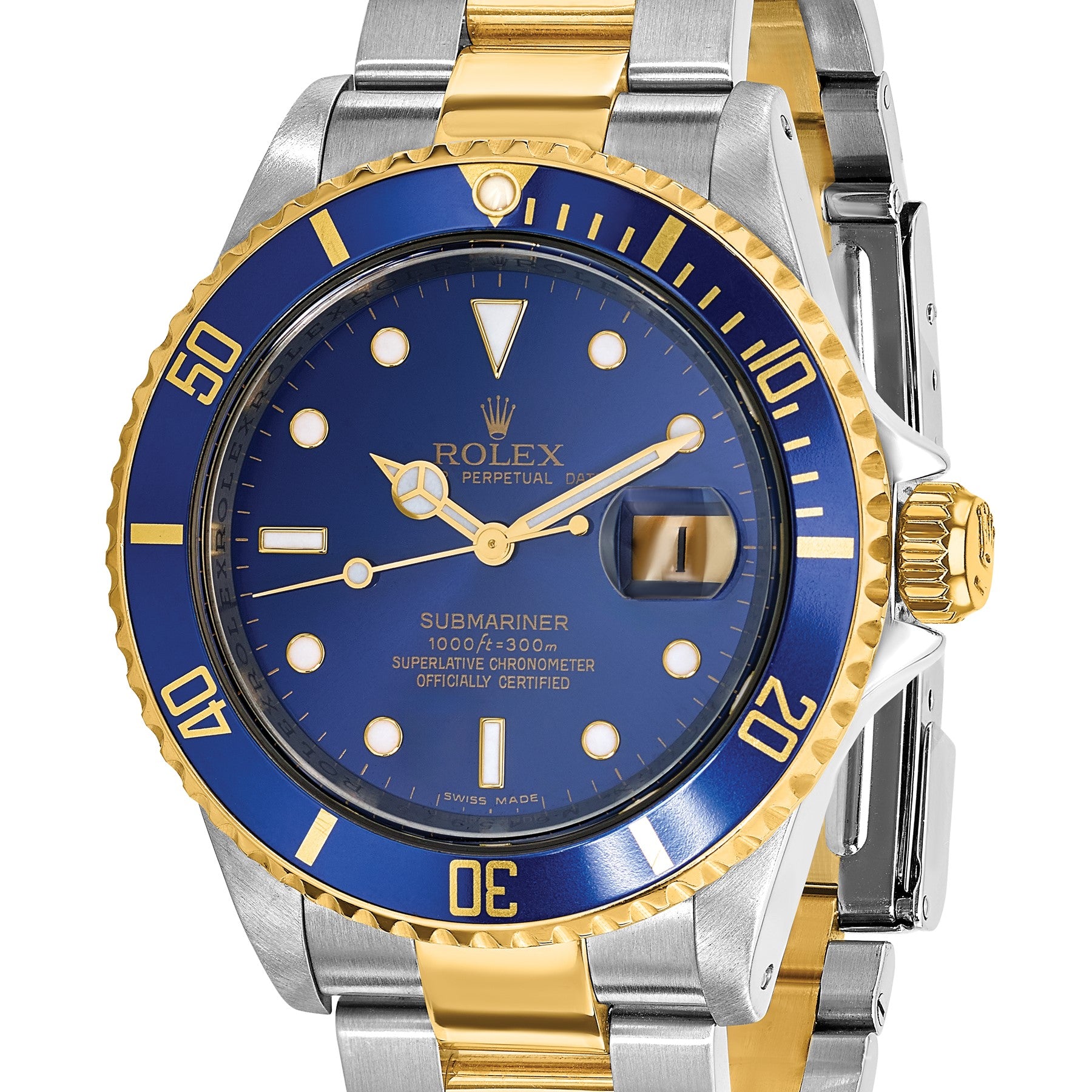 Pre-owned Rolex Submariner 40mm two-tone steel and 18K yellow gold watch with blue dial, another angle