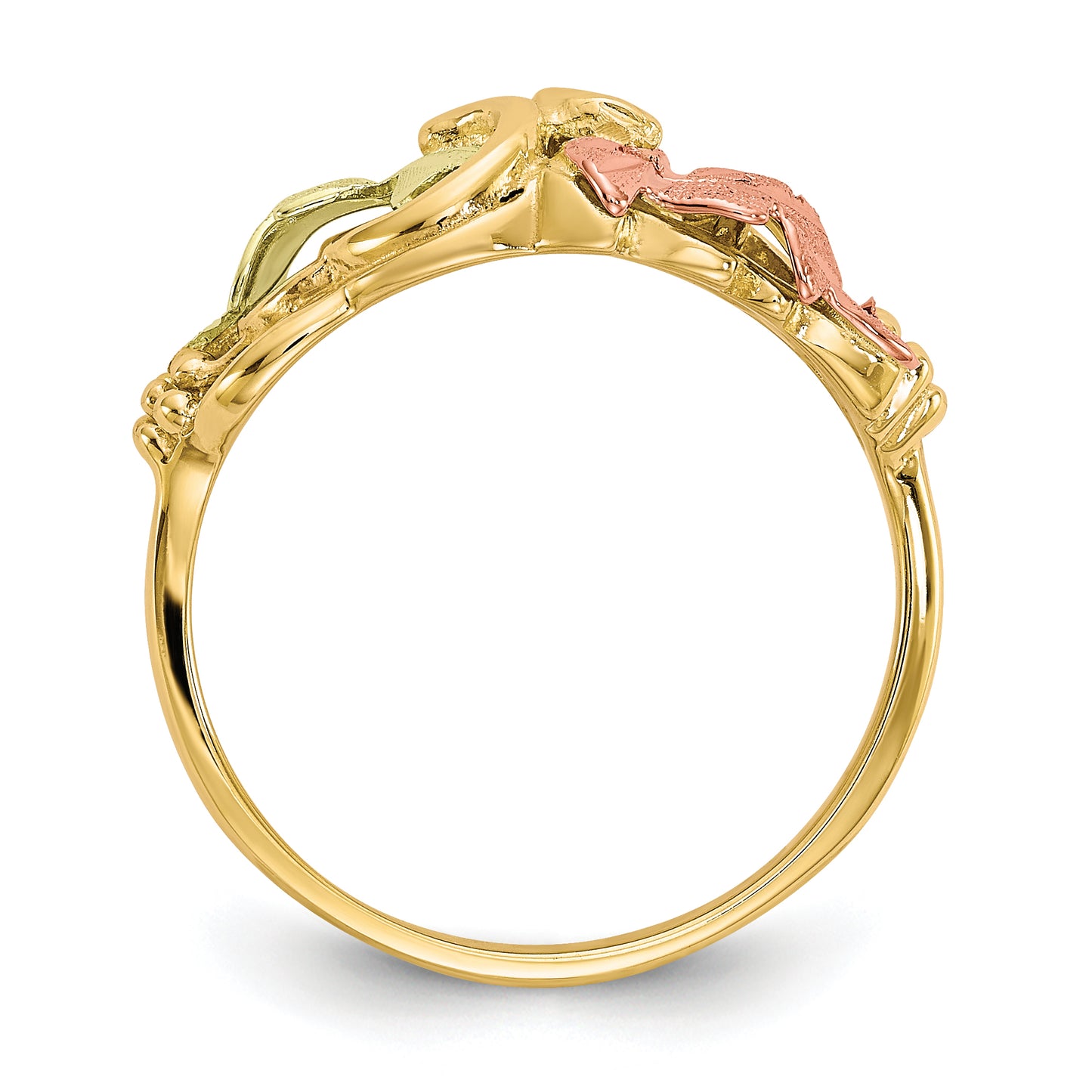 10K Tri-Color Black Hills Gold Grapes and Leaves Ring - angle view