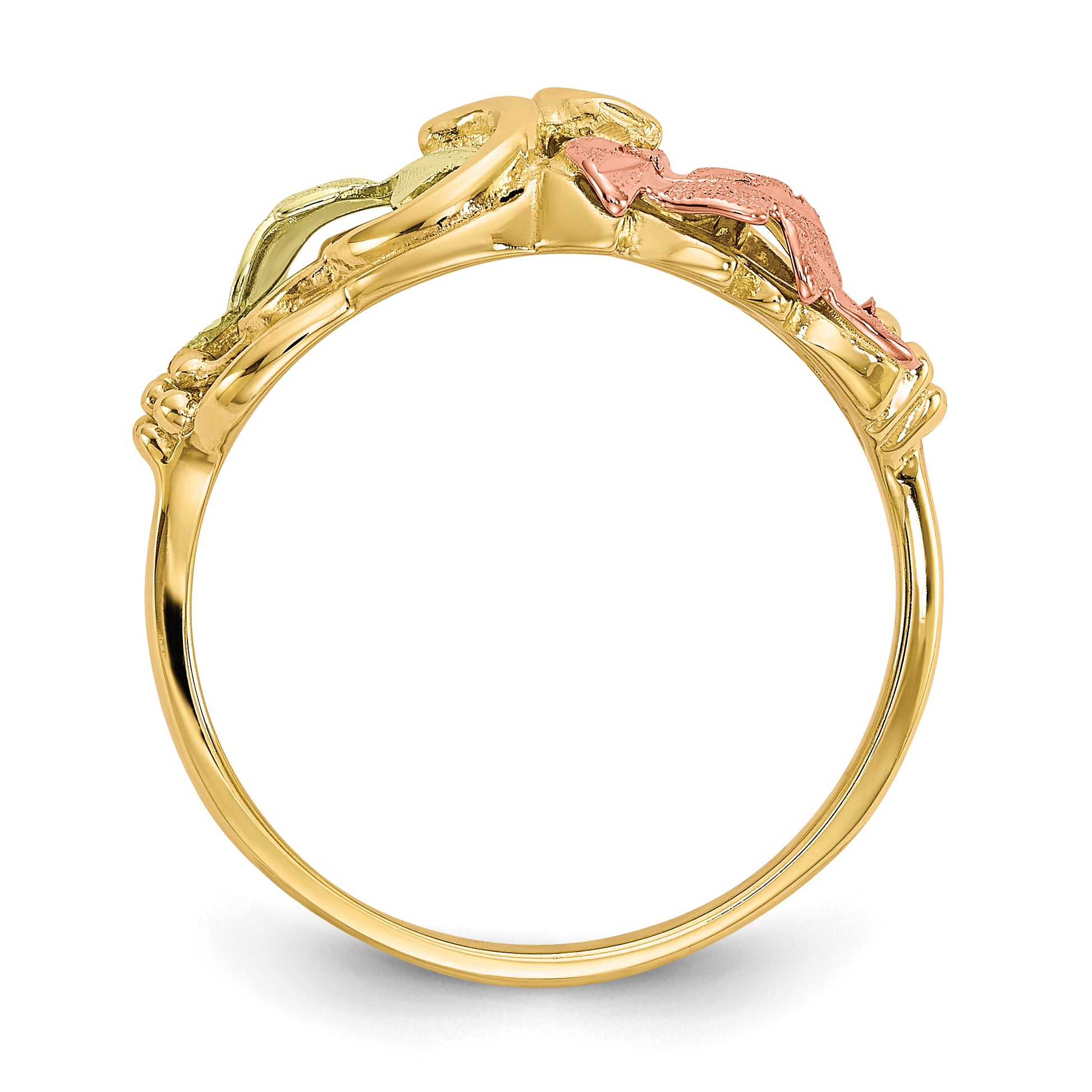 10K Tri-Color Black Hills Gold Grapes and Leaves Ring - angle view