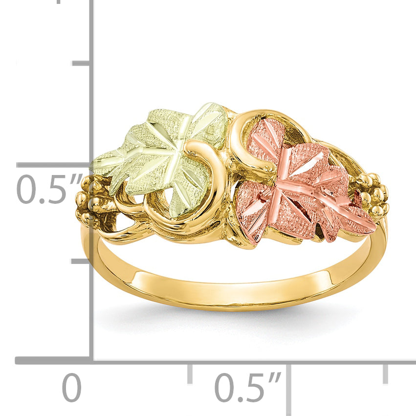 10K Tri-Color Black Hills Gold Grapes and Leaves Ring - top view