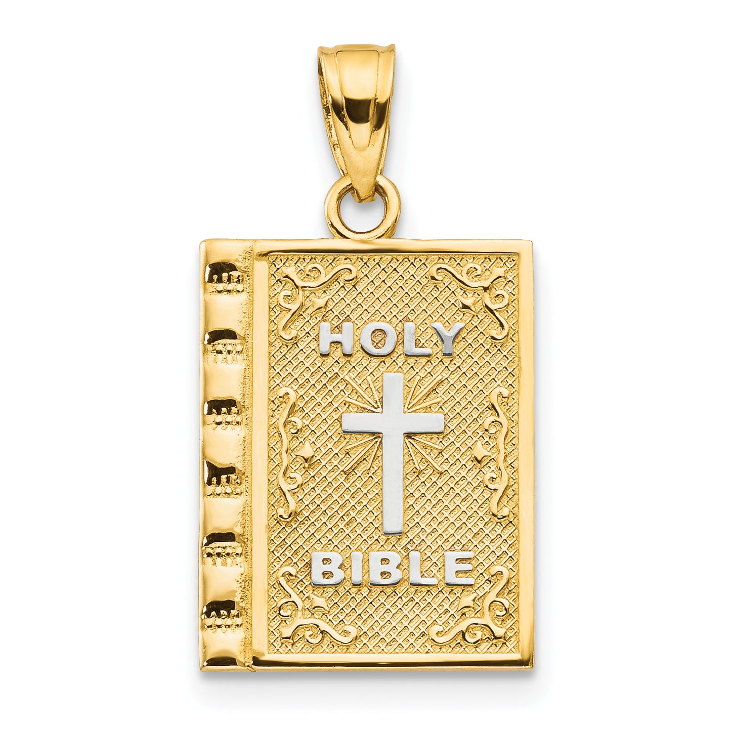 10K Gold and White Rhodium Holy Bible Charm - main view