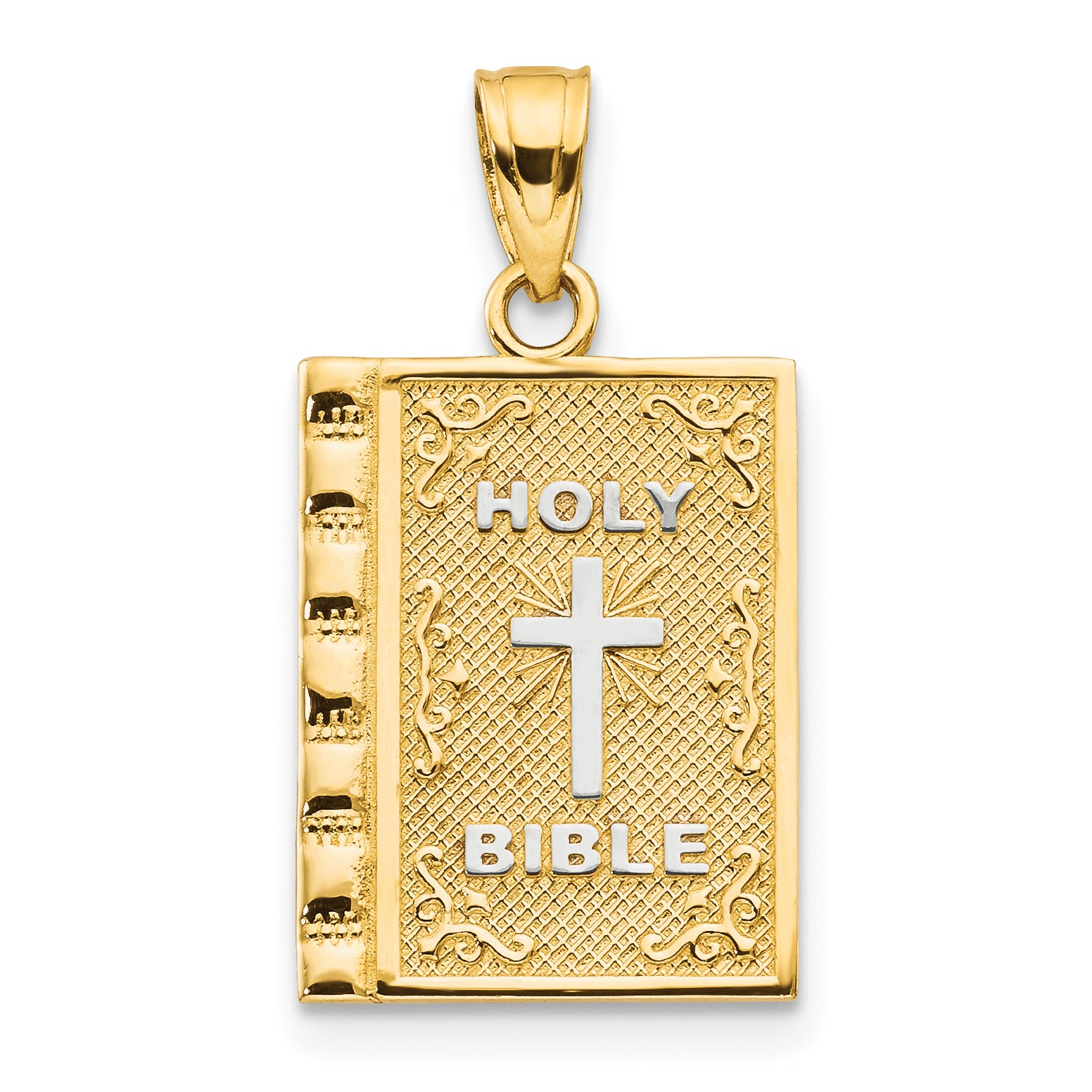 10K Gold and White Rhodium Holy Bible Charm - main view