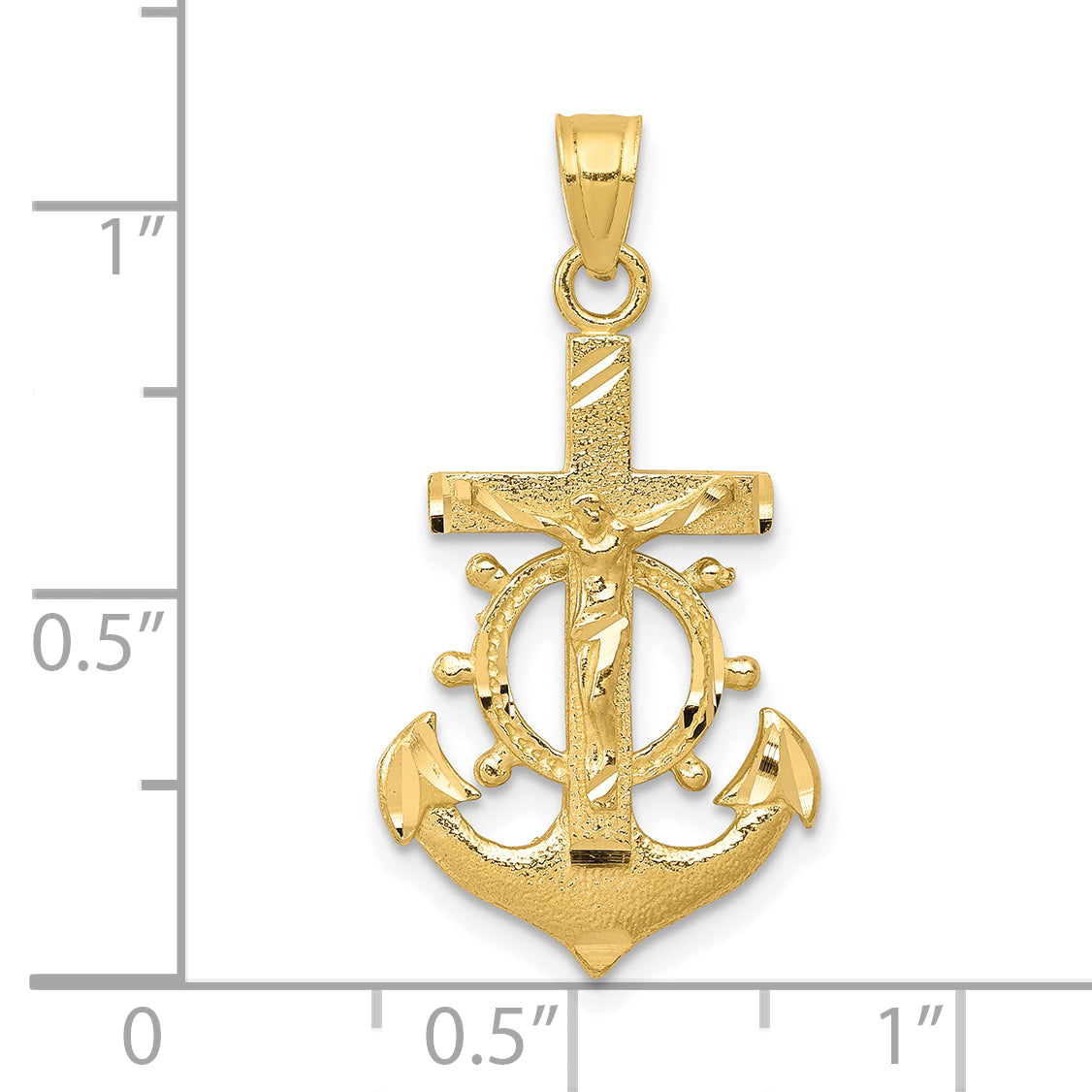 10K Gold Mariners Crucifix Pendant dimension chart