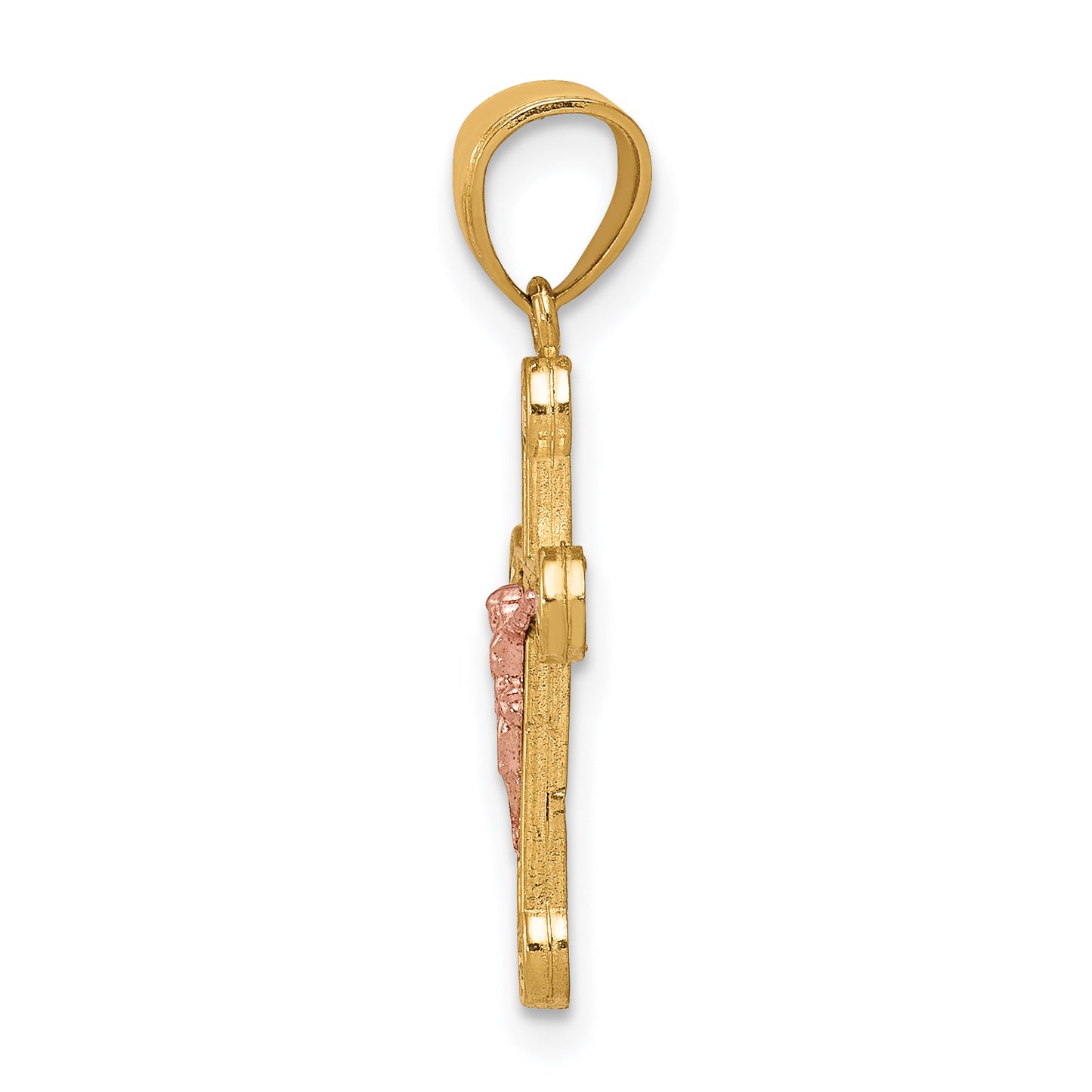 10K Two-Tone Gold CZ Crucifix Pendant - angle view