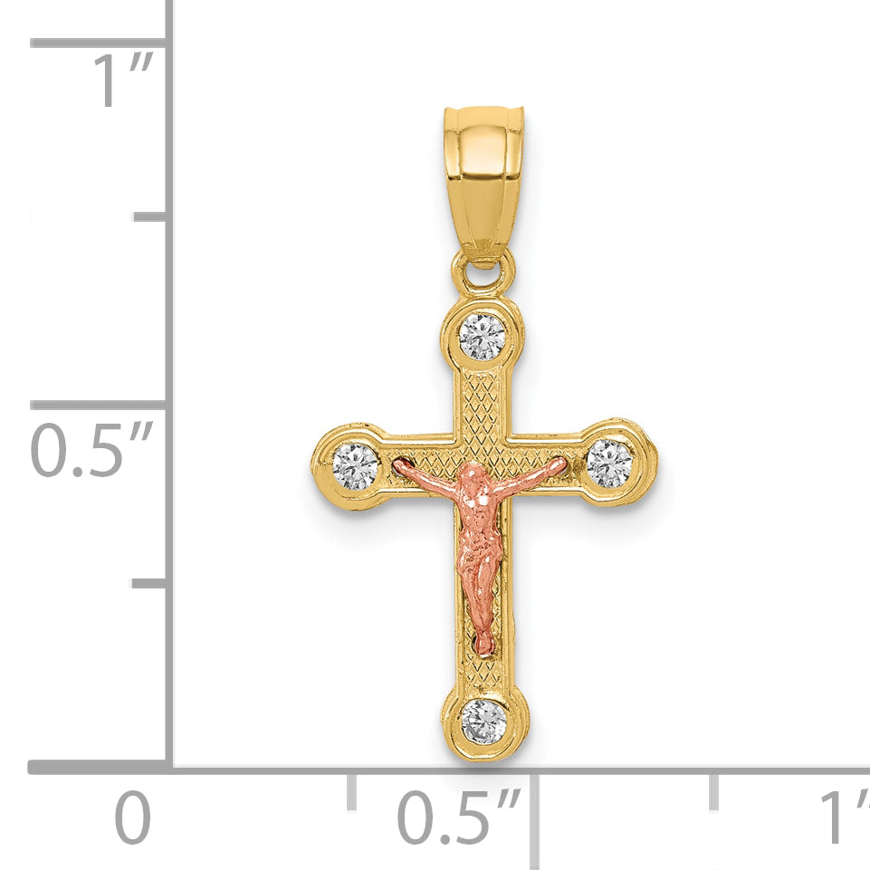 10K Two-Tone Gold CZ Crucifix Pendant dimension chart