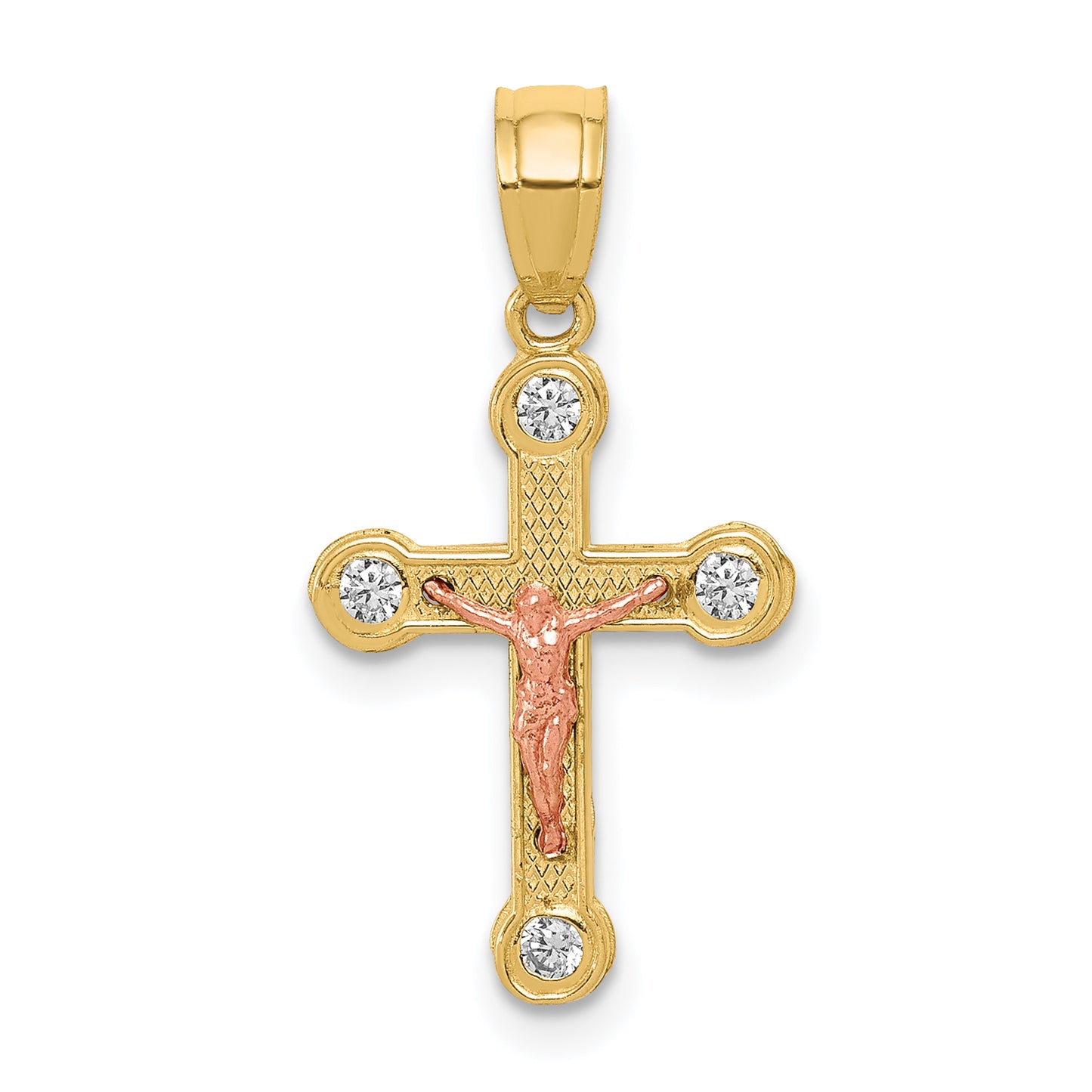 10K Two-Tone Gold CZ Crucifix Pendant - main view