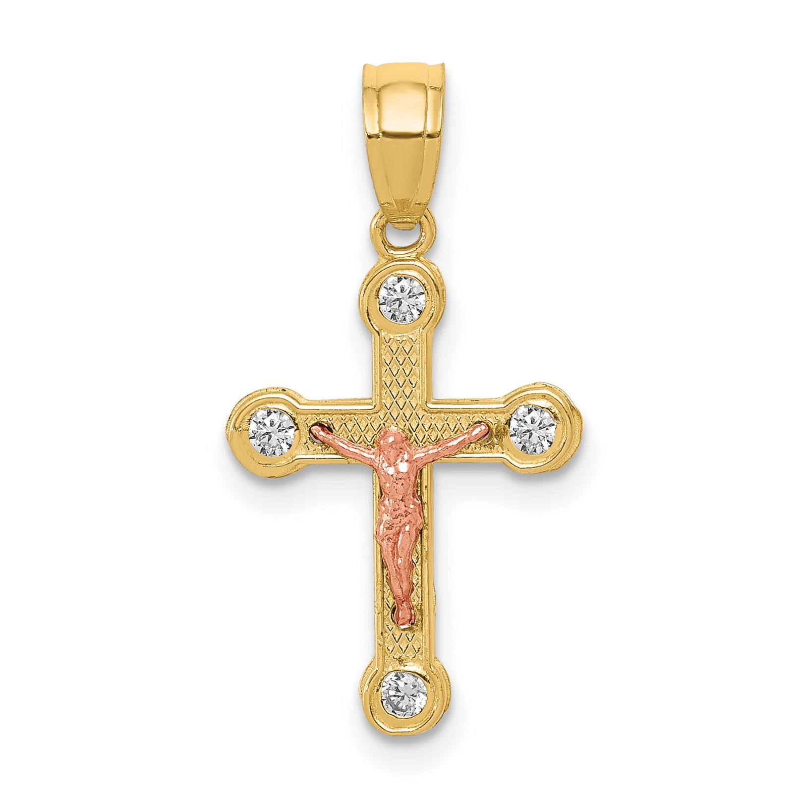 10K Two-Tone Gold CZ Crucifix Pendant - main view