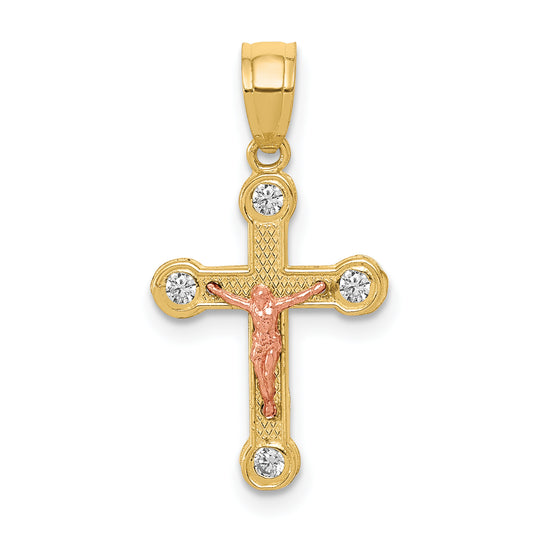 10K Two-Tone Gold CZ Crucifix Pendant - main view