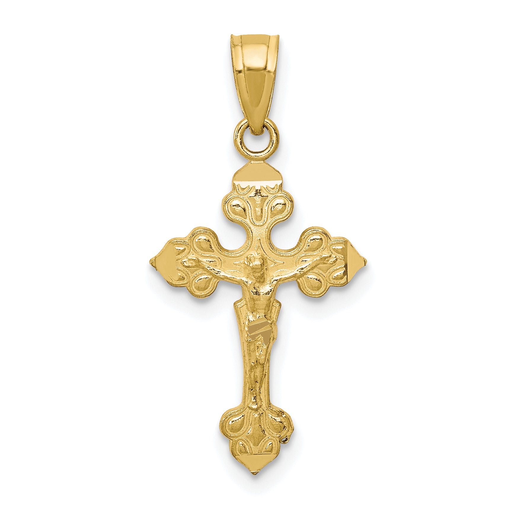 10K Gold Crucifix Pendant with Fleur de Lis Accents - main view