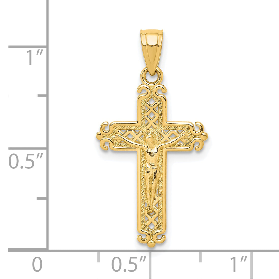 10K Gold Fleur de Lis Crucifix Pendant dimension chart