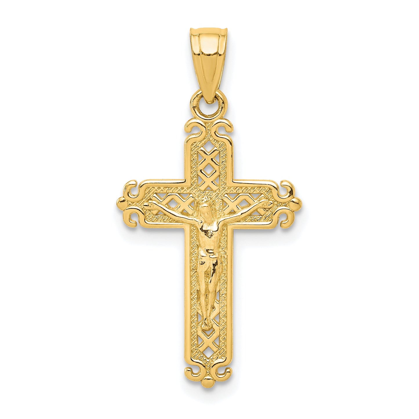 10K Gold Fleur de Lis Crucifix Pendant - main view