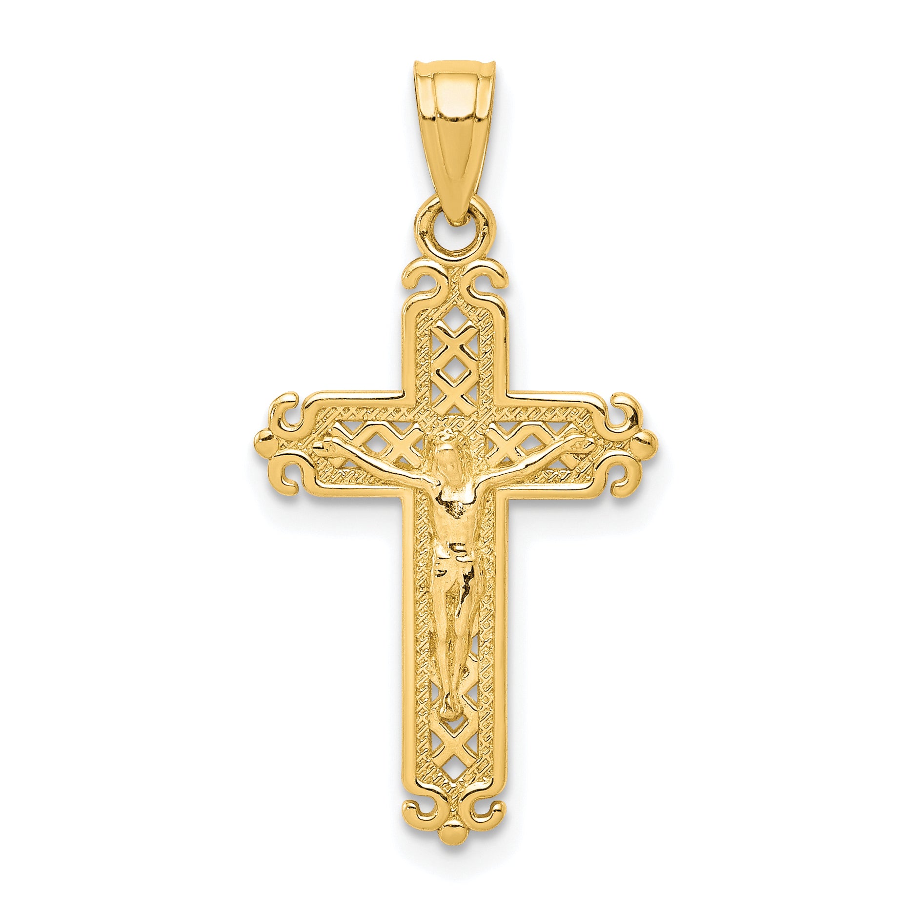 10K Gold Fleur de Lis Crucifix Pendant - main view