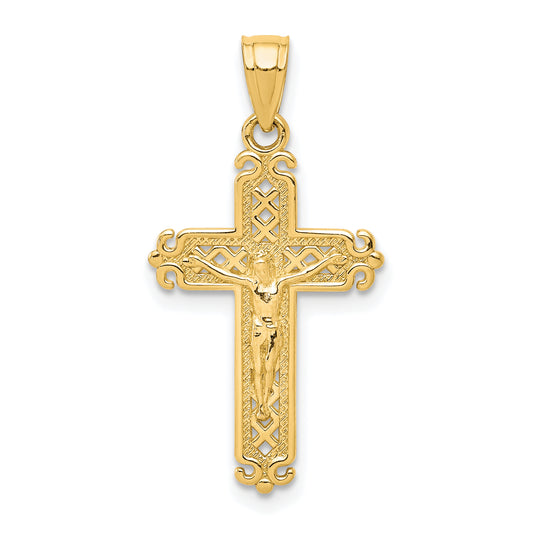 10K Gold Fleur de Lis Crucifix Pendant - main view