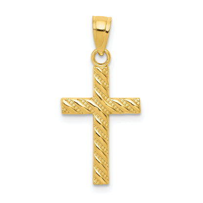 10K yellow gold textured cross pendant - 10C1095