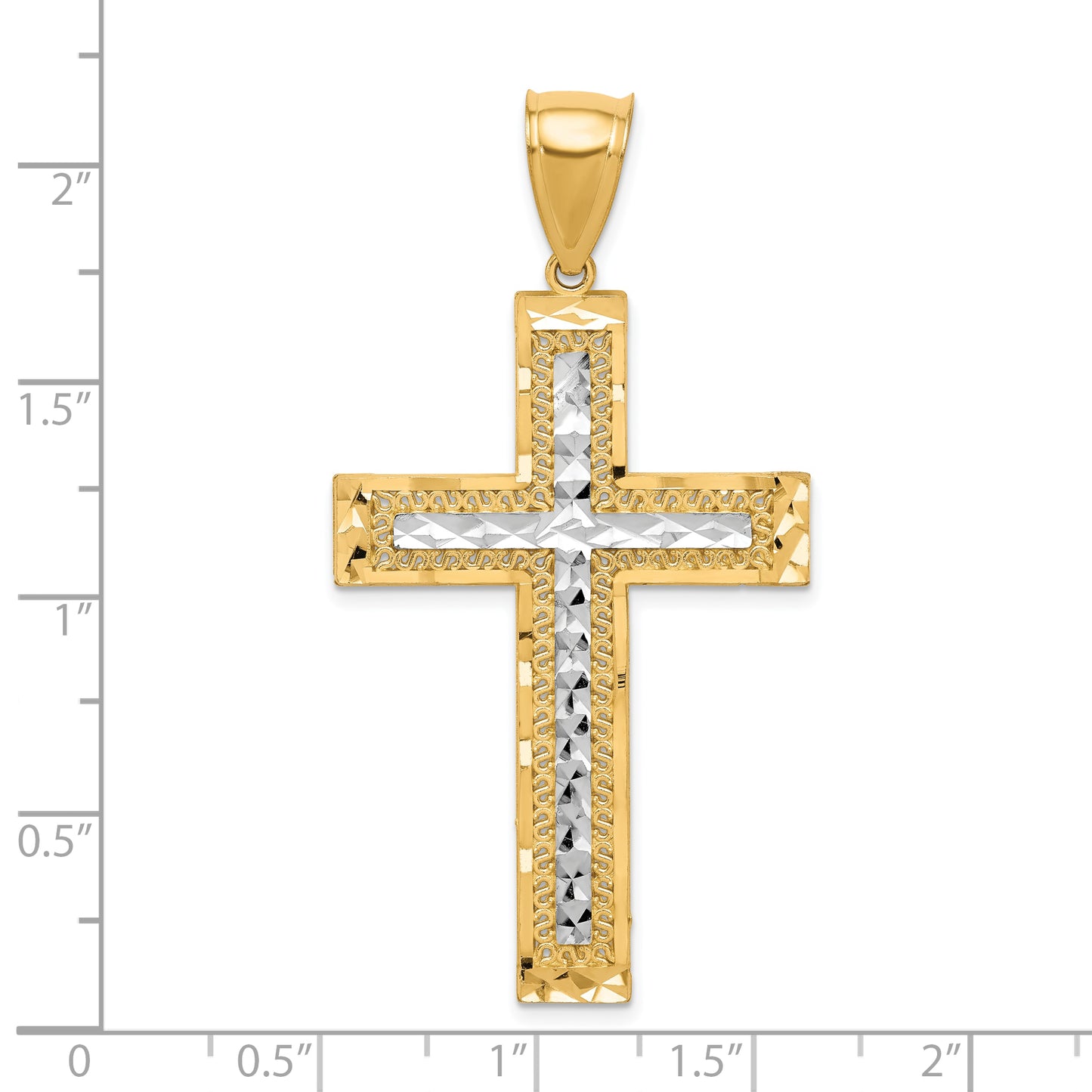 10K Gold and White Rhodium Cross Pendant dimension chart