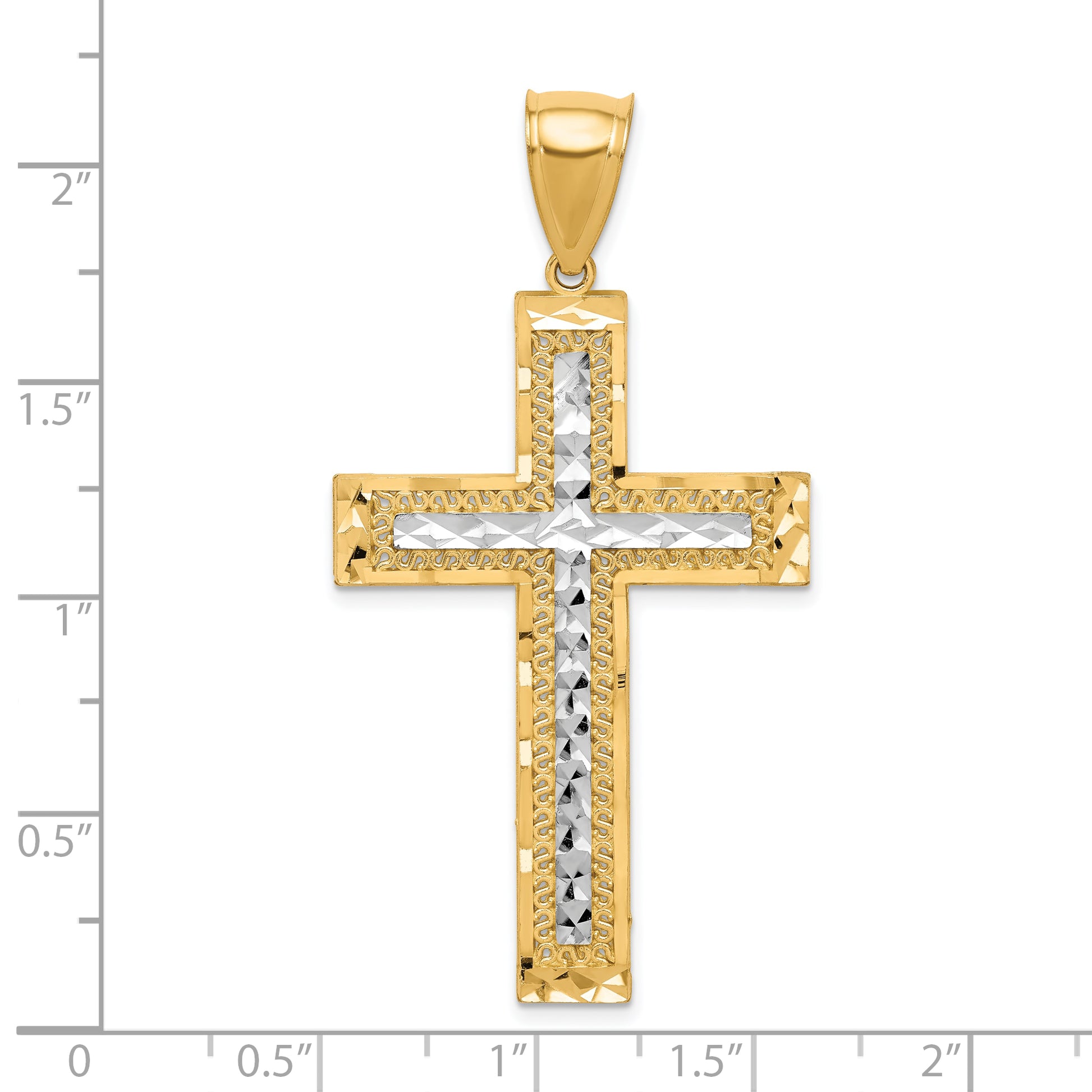 10K Gold and White Rhodium Cross Pendant dimension chart