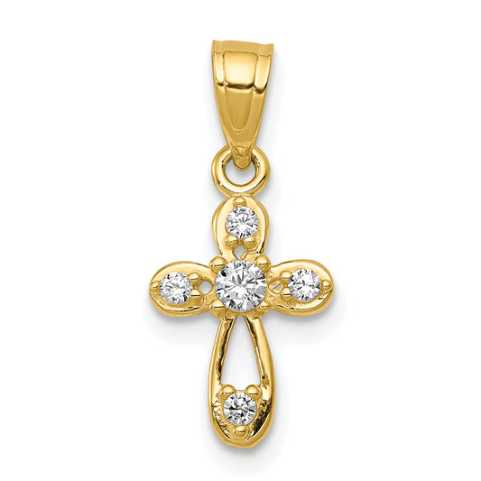 10K yellow gold small CZ cross pendant - 10C1108