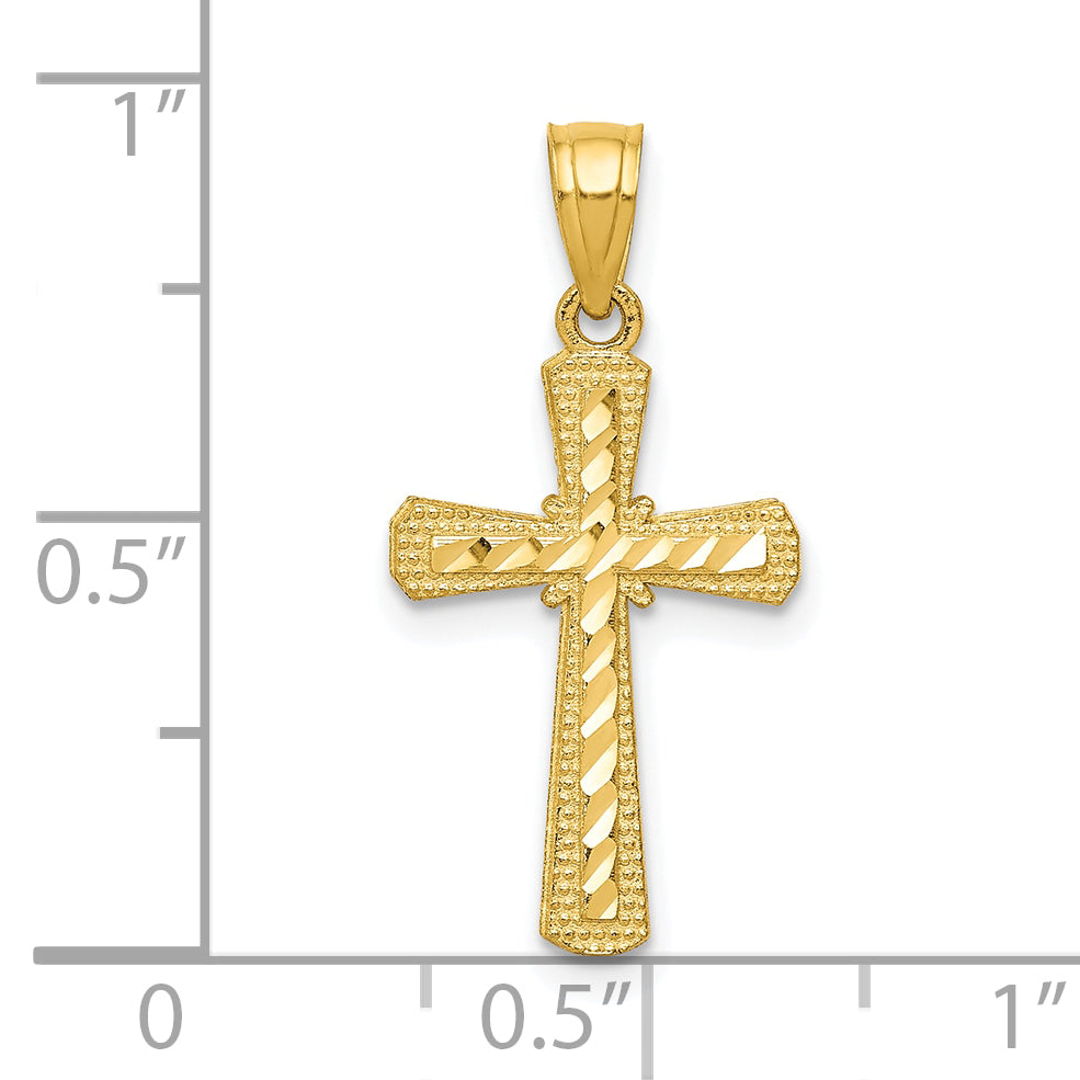 10K yellow gold diamond-cut cross pendant – dimensions